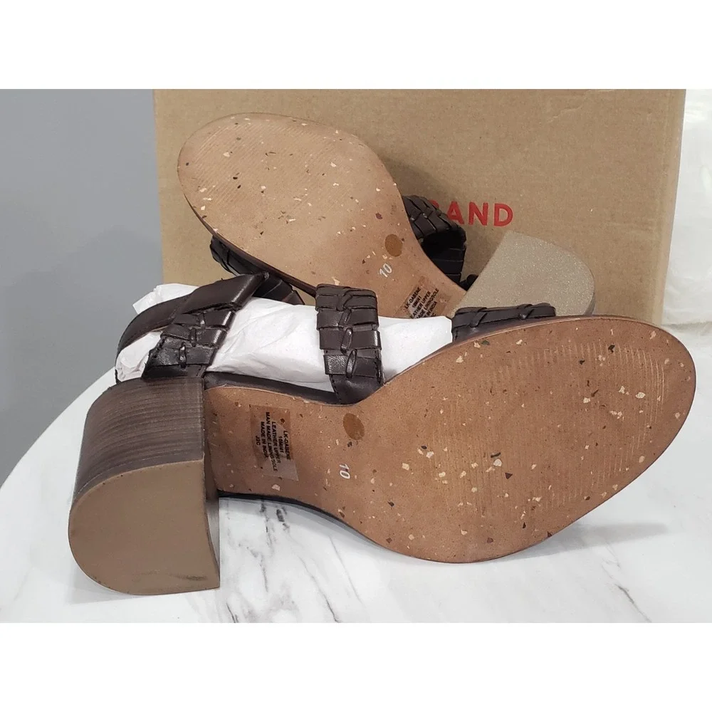 NEW SZ 10 Lucky Brand Shoes DARK Brown Leather Block Heel Sandals Dabene‎ chunky